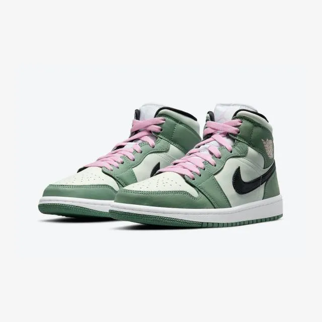 Nike women's air jordan 1 mid se (dutch green/ dutch green/ black/ barely green/ arctic pink) sizes