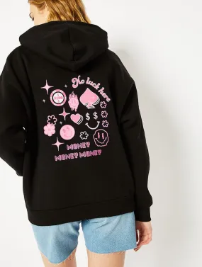 No Luck Here Oversized Hoodie in Black