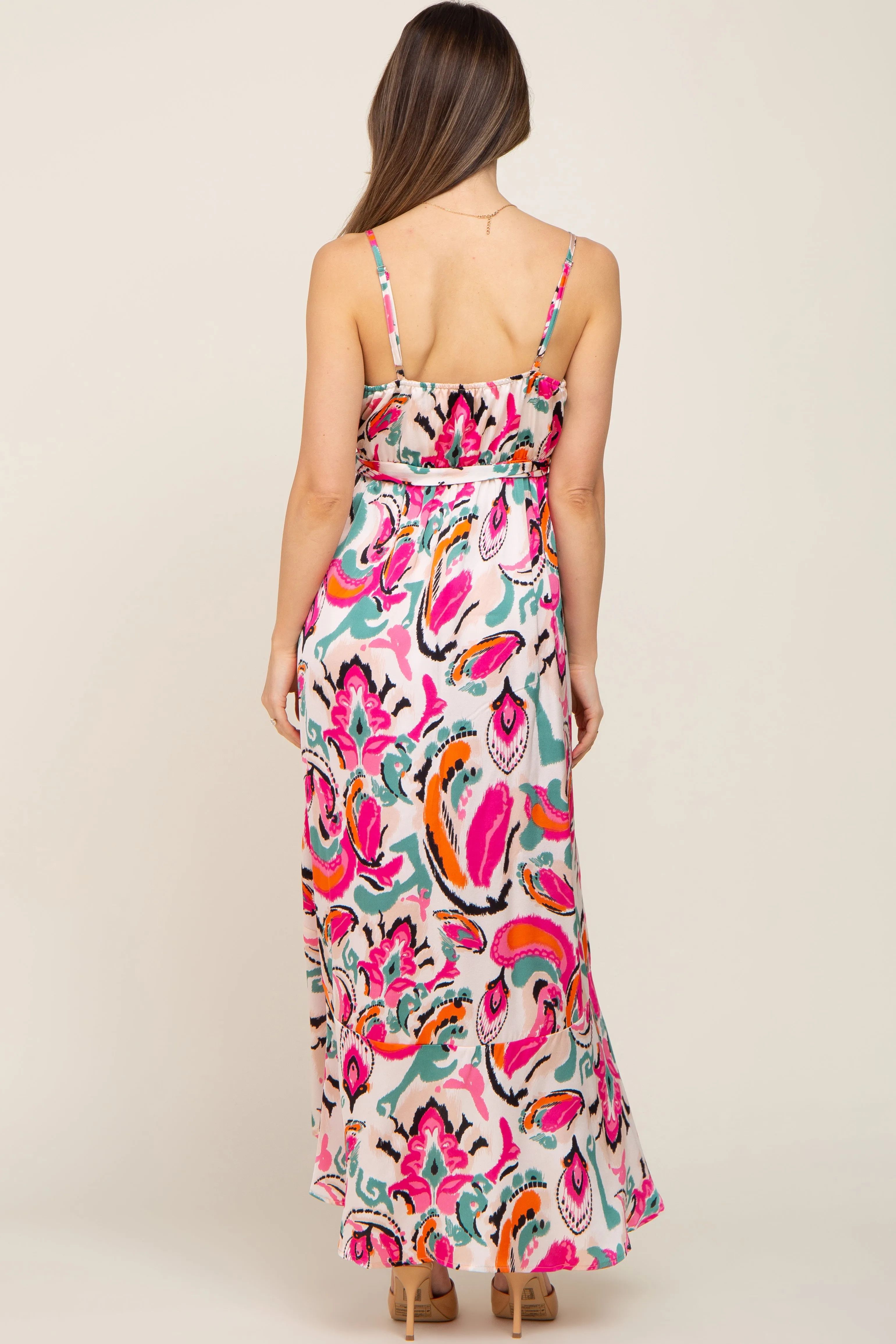 Pink Printed Flounce Maternity Wrap Dress