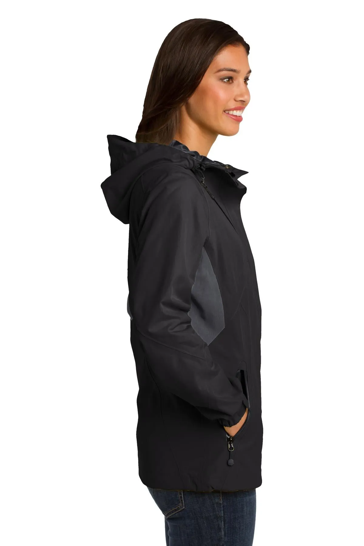 Port Authority Ladies Waterproof Jacket, Black/ Magnet Grey [CR Powered by Epiroc]