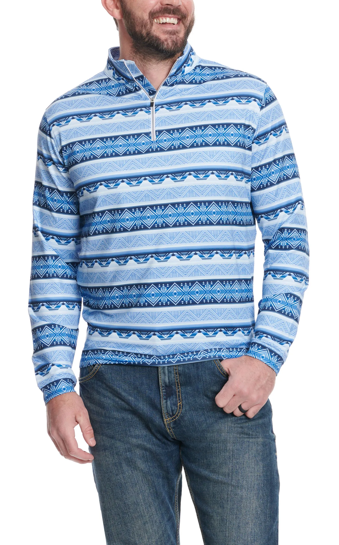 Rafter C Men's Navy & Blue Aztec 1/4 Zip Pullover