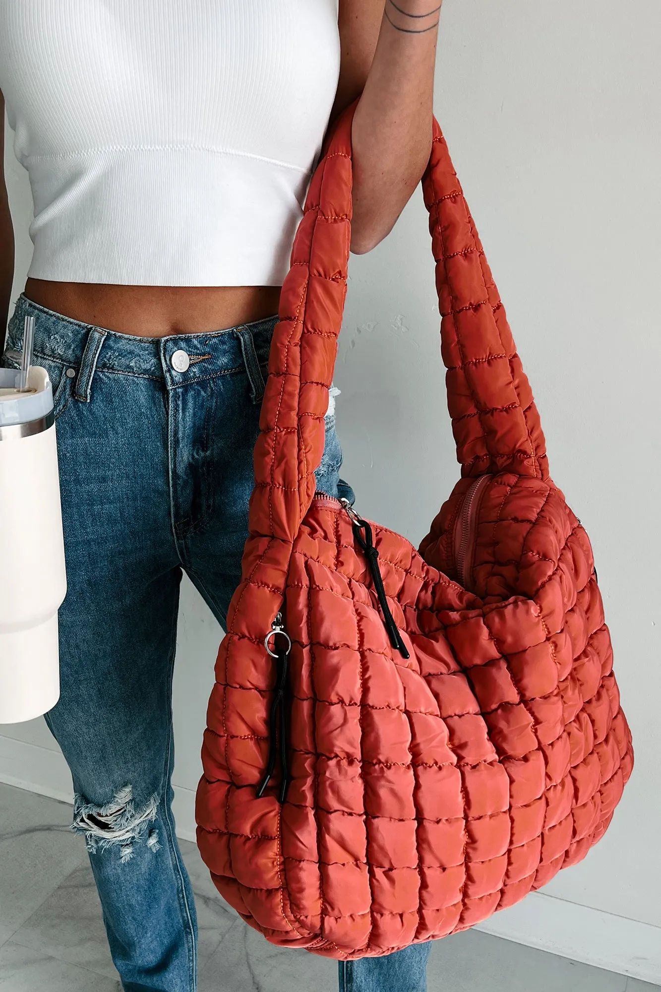 Ready For Takeoff Oversized Quilted Zenana Tote (Garnet Rose)