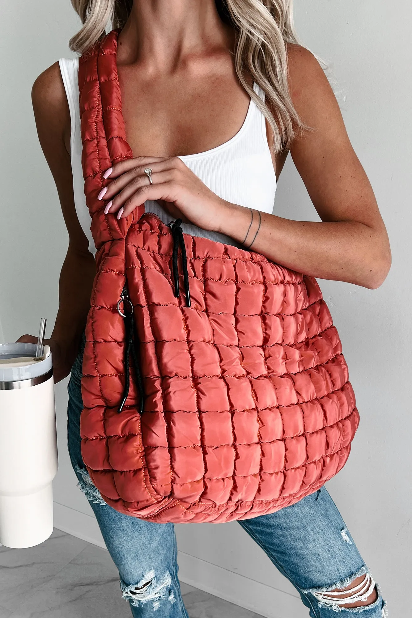 Ready For Takeoff Oversized Quilted Zenana Tote (Garnet Rose)