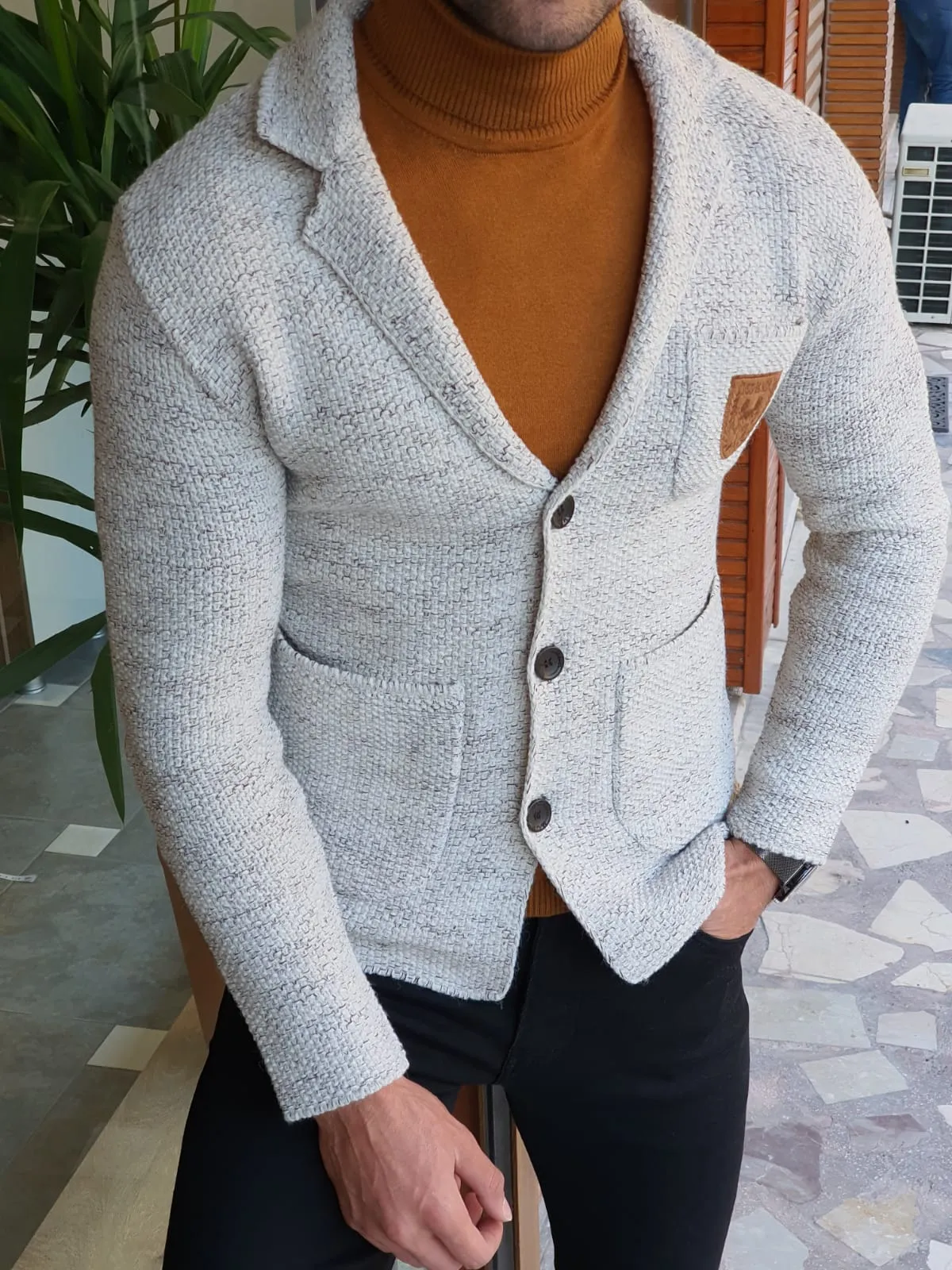 Saponi Slim-fit Buttoned Knitwear Jacket Gray