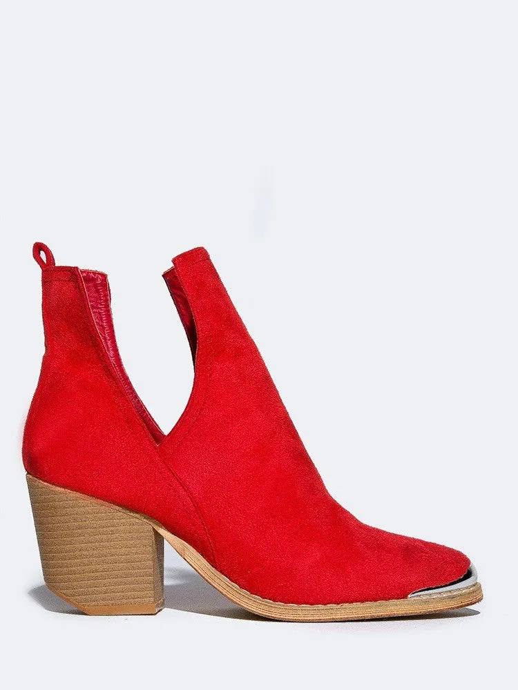 Side Cutout Metal Tip Ankle Boot