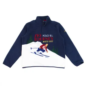 Skier-Print Brushed Fleece Pullover (Blue)