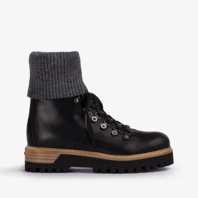 ST. MORITZ TREKKING Black leather trekking ankle boot