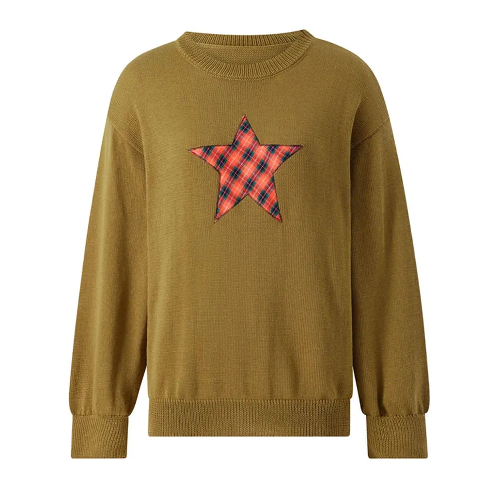 Star Patch Aesthetic Knit Pullover