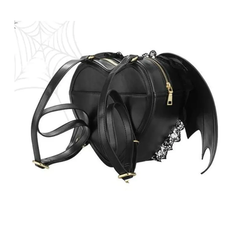 Style Gothic black Heart-shaped Lace Devil Bat wings Backpack / Fashion Female Accessories