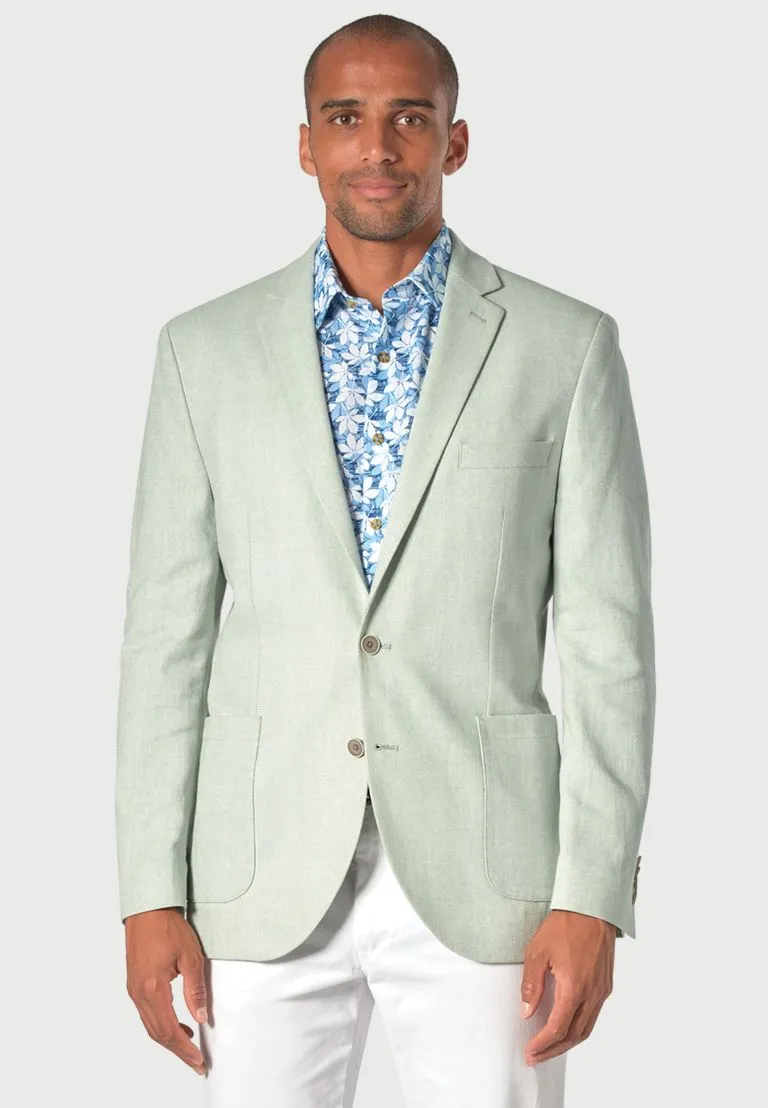 Tailored Fit Doherty Sky Blue Cotton Linen Herringbone Jacket