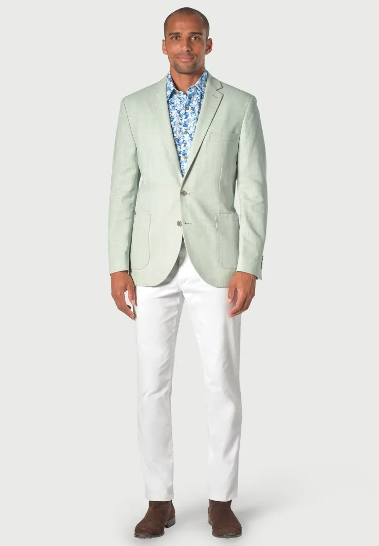 Tailored Fit Doherty Sky Blue Cotton Linen Herringbone Jacket