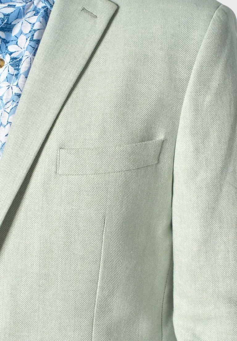 Tailored Fit Doherty Sky Blue Cotton Linen Herringbone Jacket