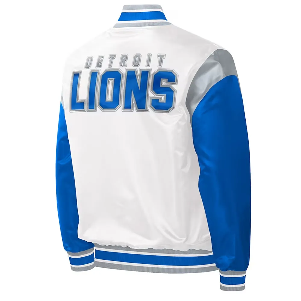 Throwback Warm Up Pitch Detroit Lions Varsity Satin Jacket