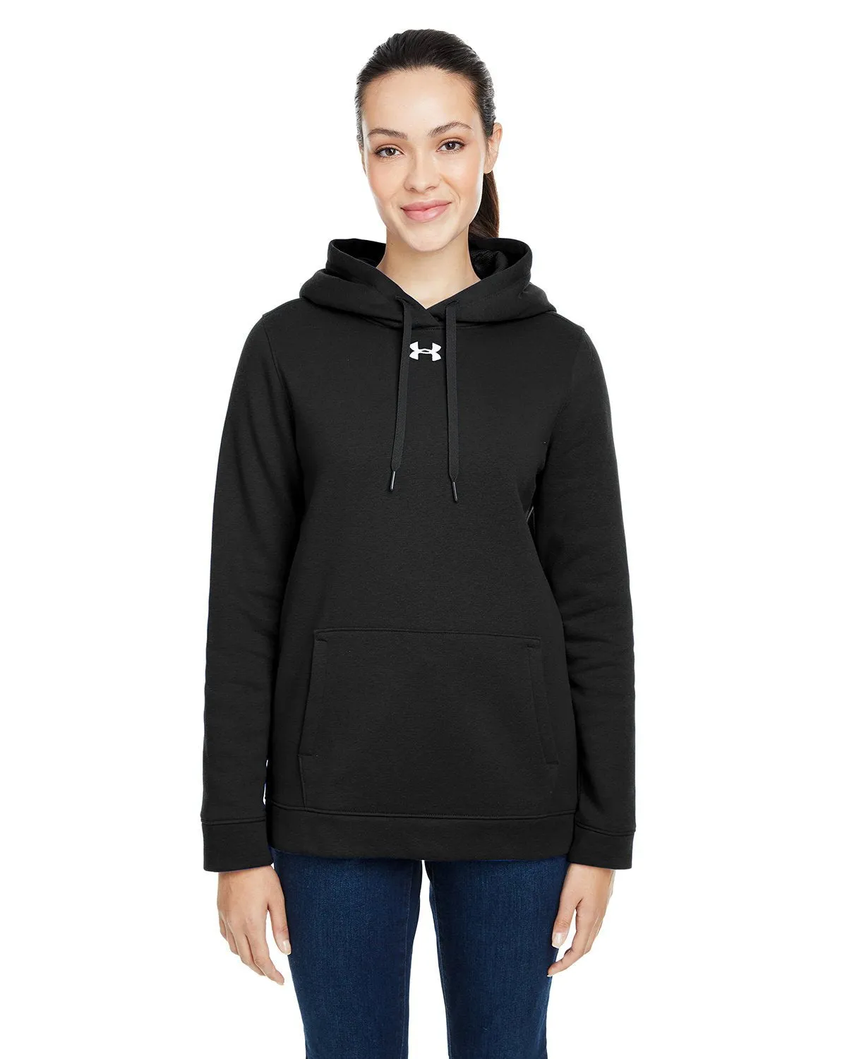 Under Armour Ladies Hustle Pullover Hooded Sweatshirt 1300261 BLACK/ WHT 001