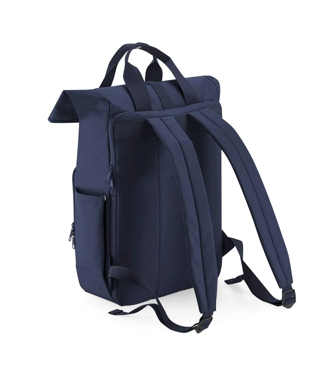 Unisex adult roll top recycled twin handle backpack one size navy dusk Bagbase