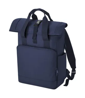 Unisex adult roll top recycled twin handle backpack one size navy dusk Bagbase