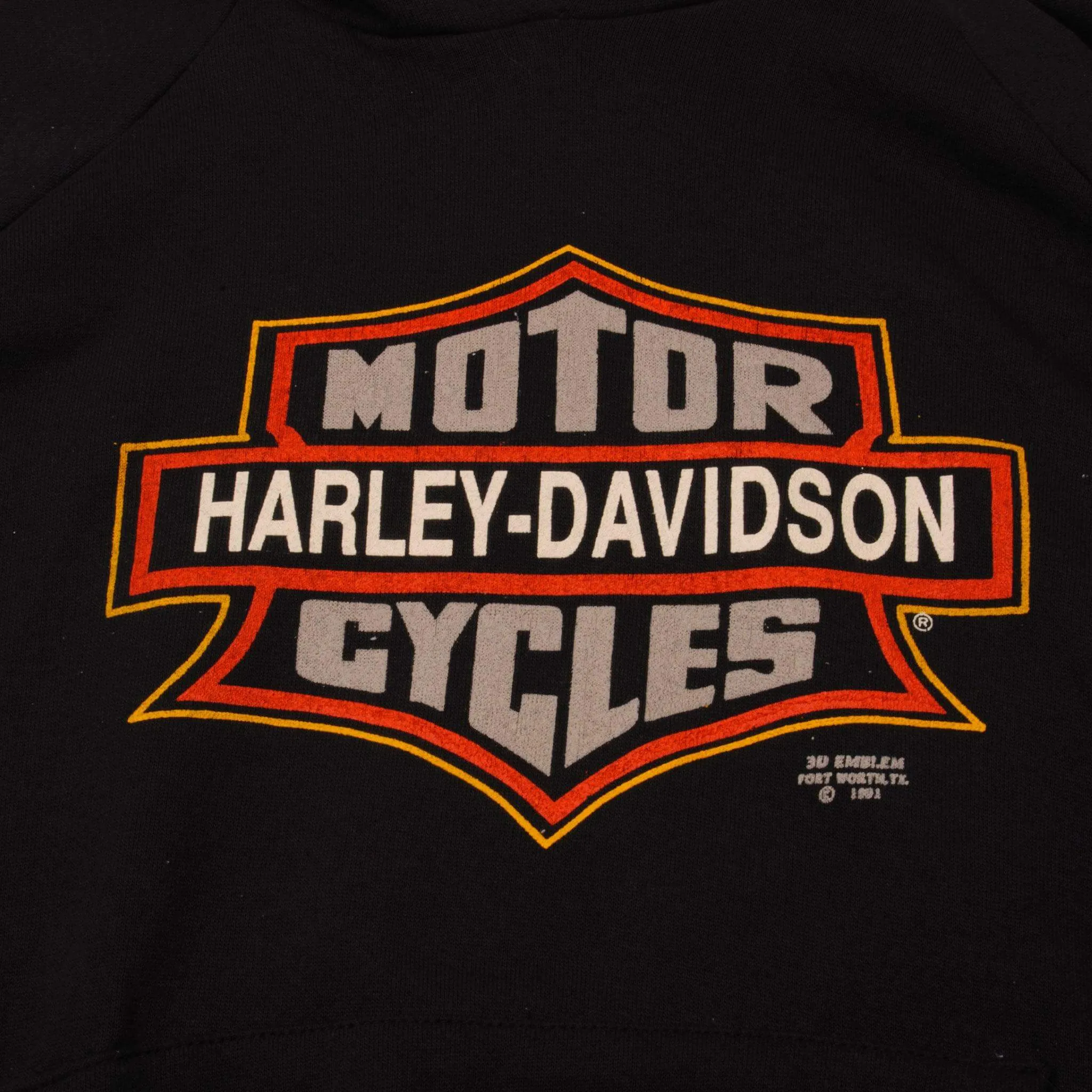 VINTAGE HARLEY DAVIDSON 3D EMBLEM 1991 HOODIE SWEATSHIRT LARGE MADE USA