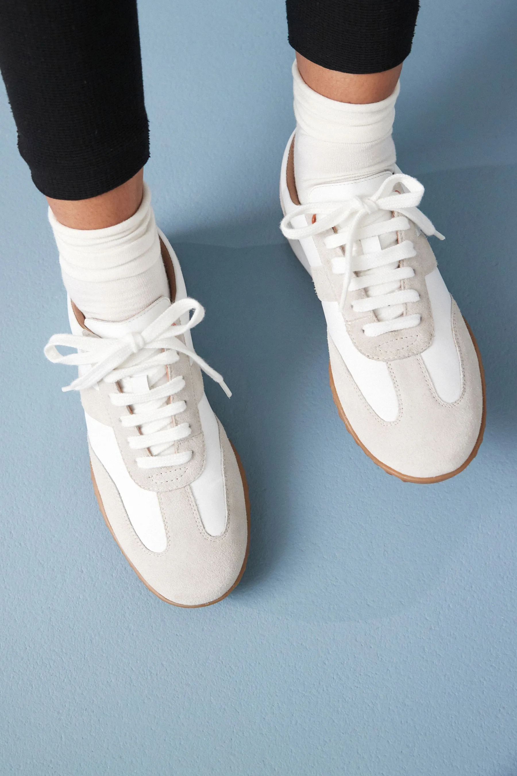 White Signature Leather Slim Sole Retro Trainers