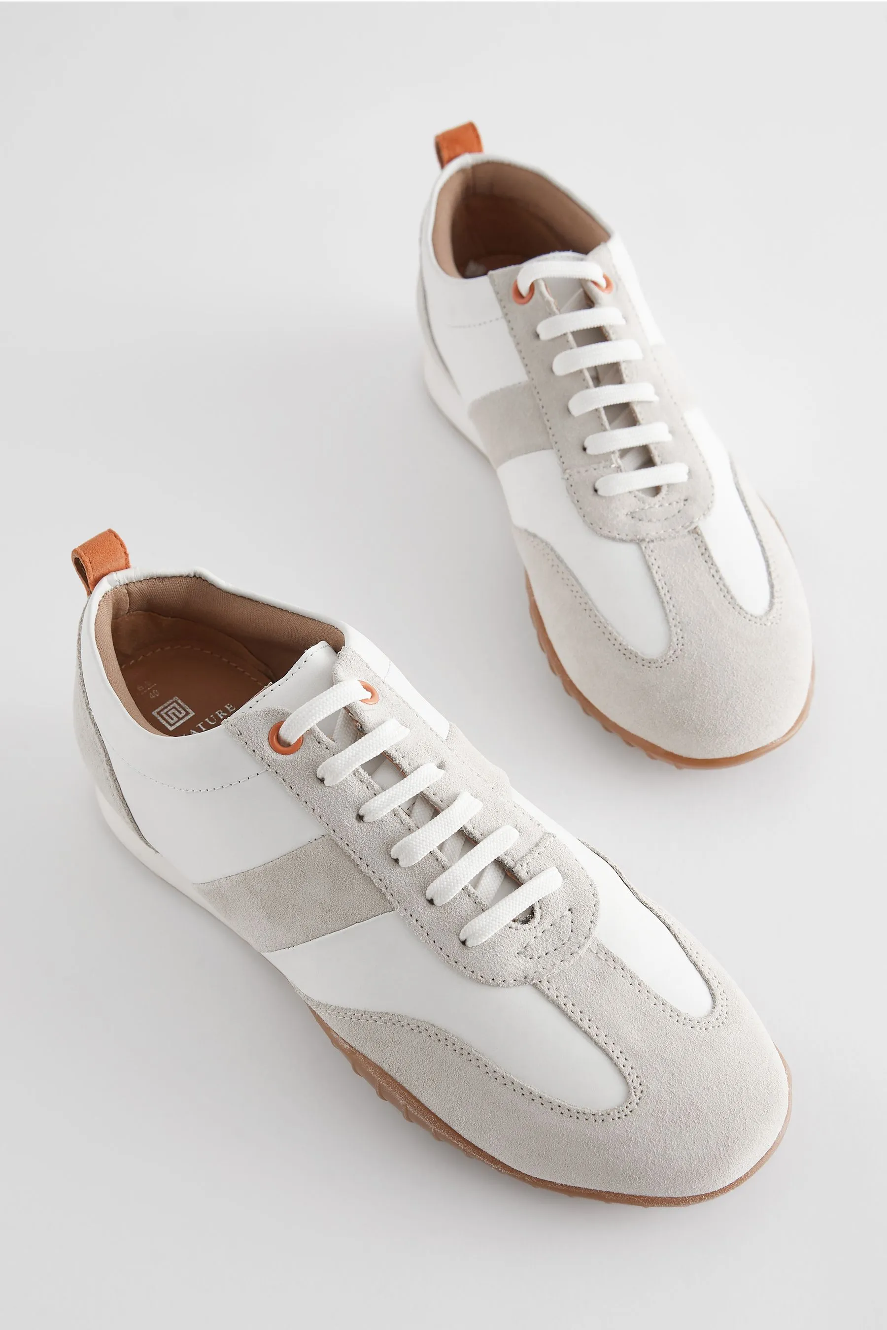 White Signature Leather Slim Sole Retro Trainers