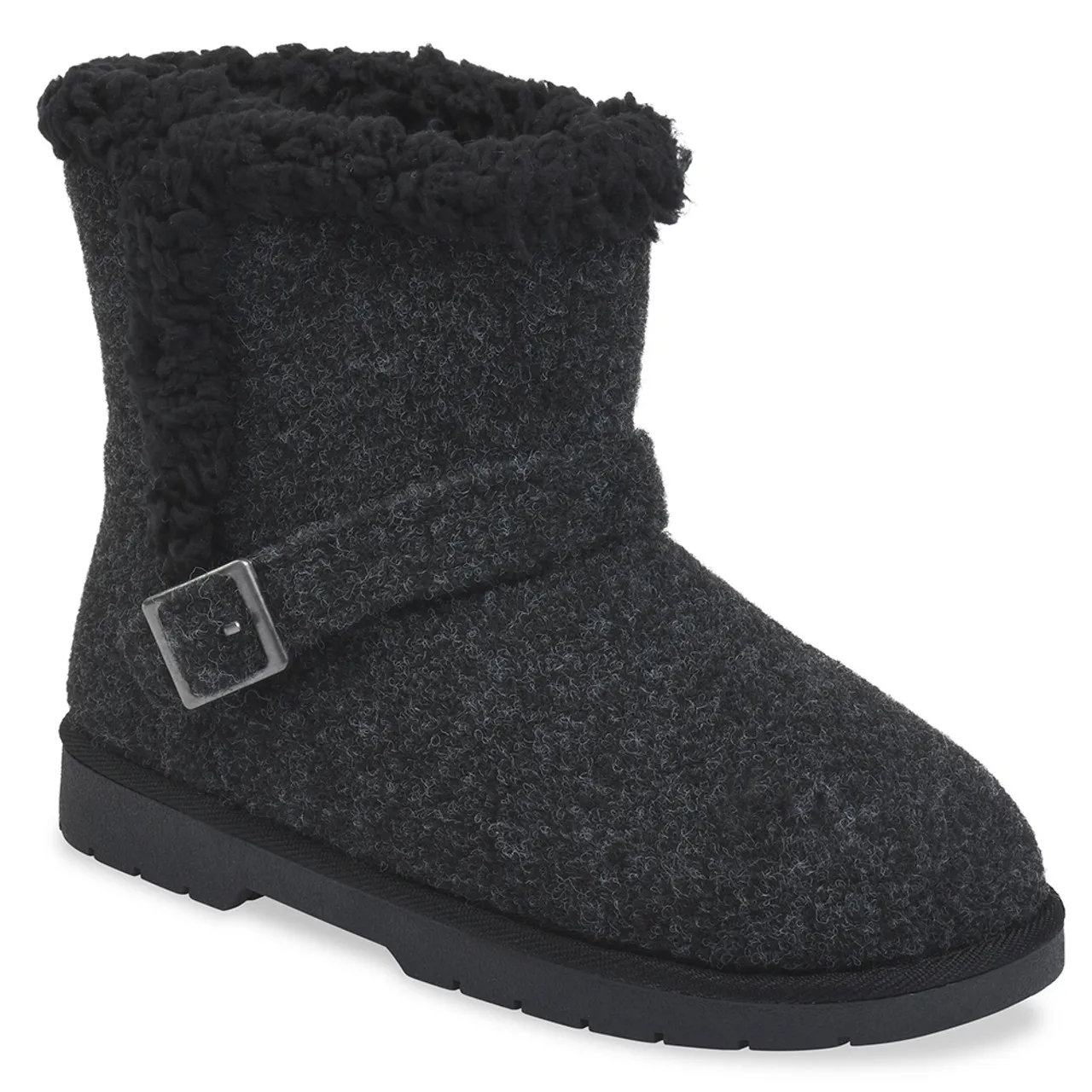 Women's Faux Wool Ankle Boot with Buckle 