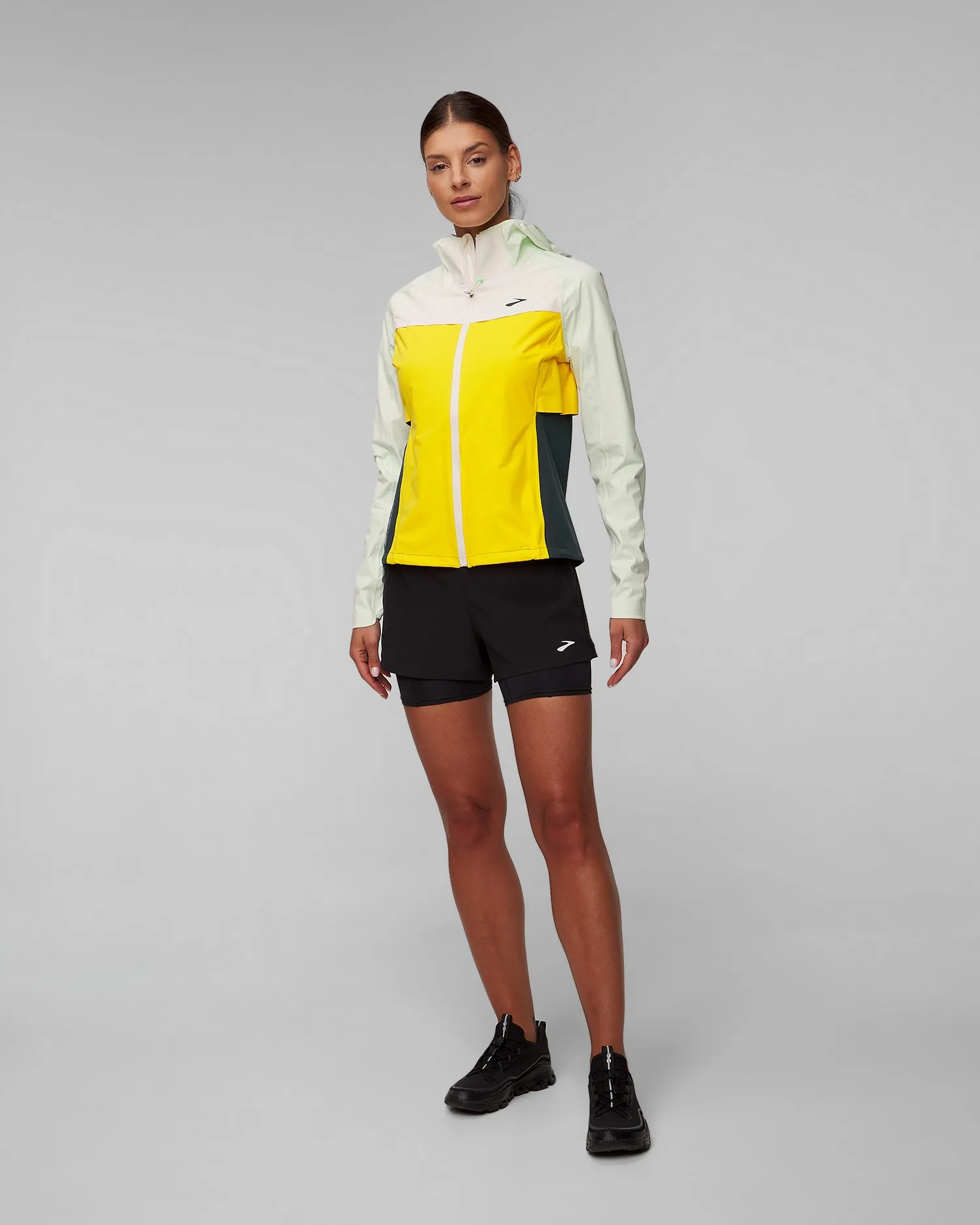 Women's running Brooks High Point Waterproof Jacket 221608761-lemon-ecru-glacier-green