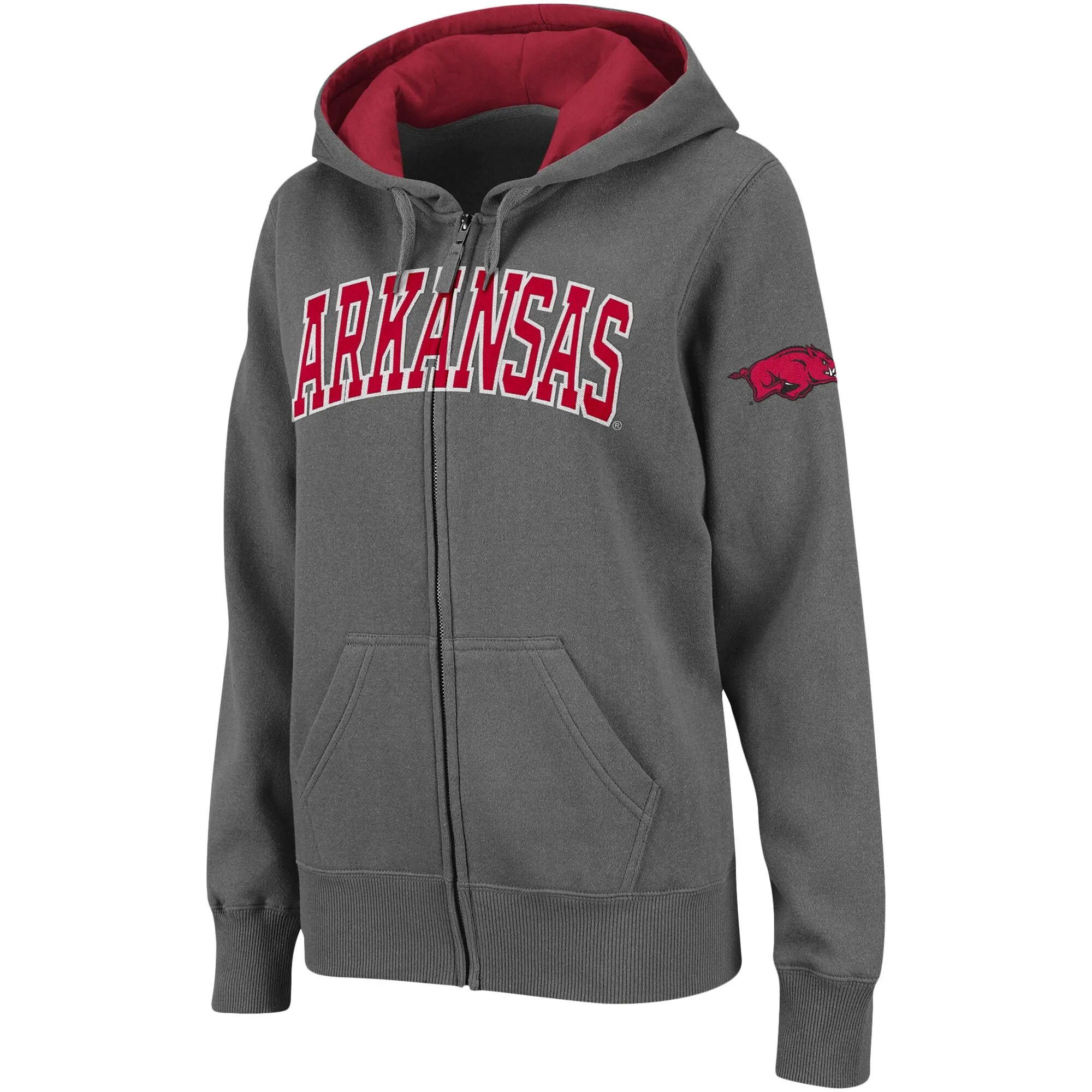 Women's Colosseum  Charcoal Arkansas Razorbacks Arched Name Full-Zip Hoodie