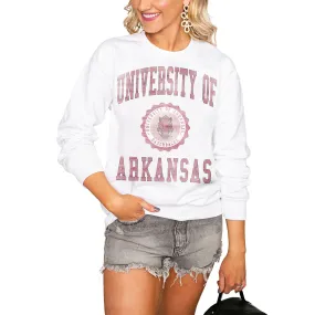 Women's White Arkansas Razorbacks Seal of Approval Perfect Pullover Sweatshirt