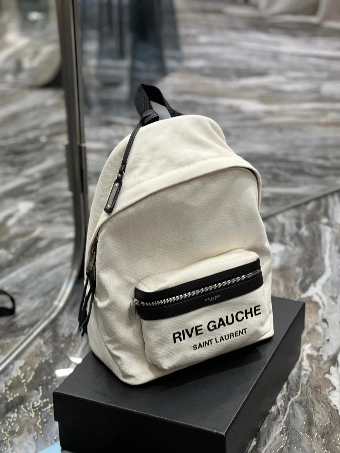 Yves Saint Laurent City Backpack In Canvas Unisex  13.8in/35cm White